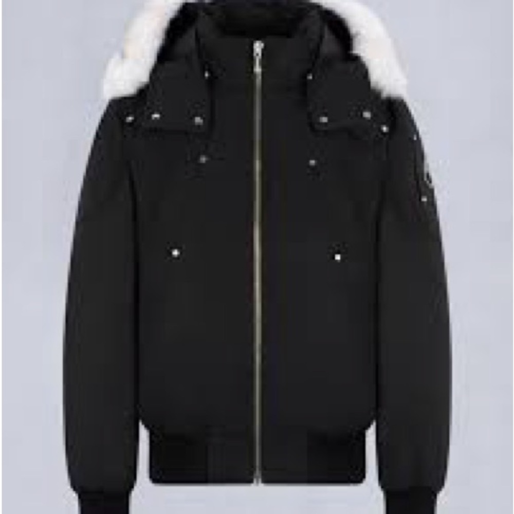 Moose Knuckles Black Jacket with White Fur Trim